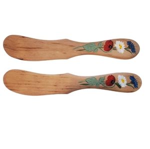 Hand Painted Wooden Butter Knife from Sweden-Set of 2 NWOT